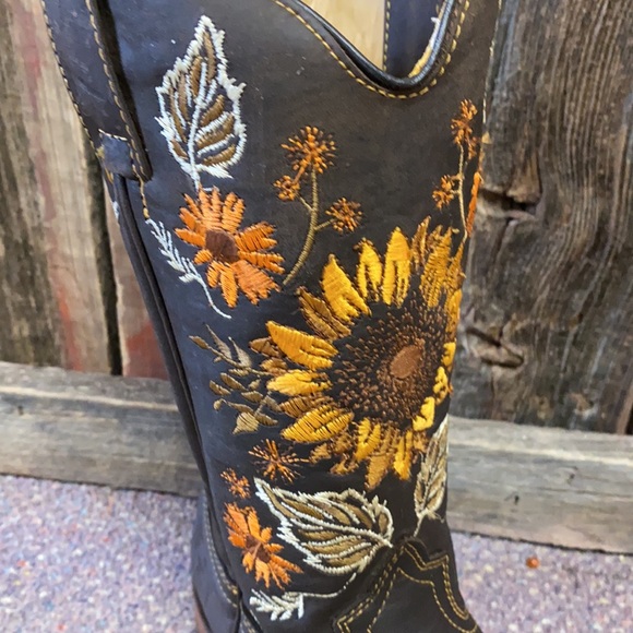 Cowgirl Boots Sunflower Leather Brown Western - Picture 2 of 7
